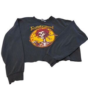 Grateful Dead Womens Size XXL DIY Black Cropped Sweatshirt-Well Worn-Distressed